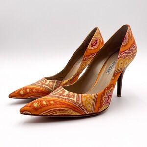 VIA SPIGA Women's US 6.5 Orange Paisley Print Pointed Toe Stiletto Pump Heels‎